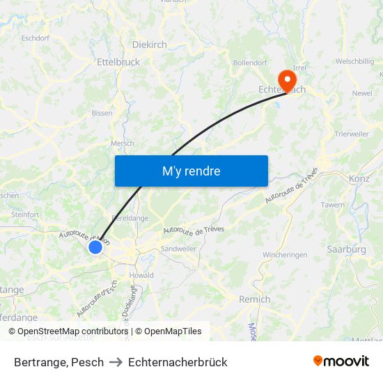 Bertrange, Pesch to Echternacherbrück map