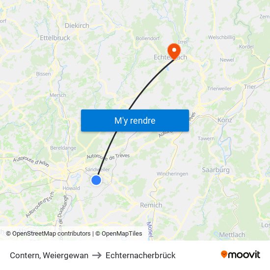Contern, Weiergewan to Echternacherbrück map