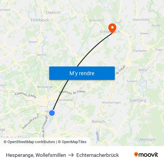 Hesperange, Wollefsmillen to Echternacherbrück map