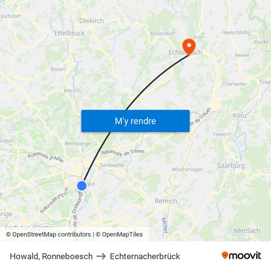 Howald, Ronneboesch to Echternacherbrück map