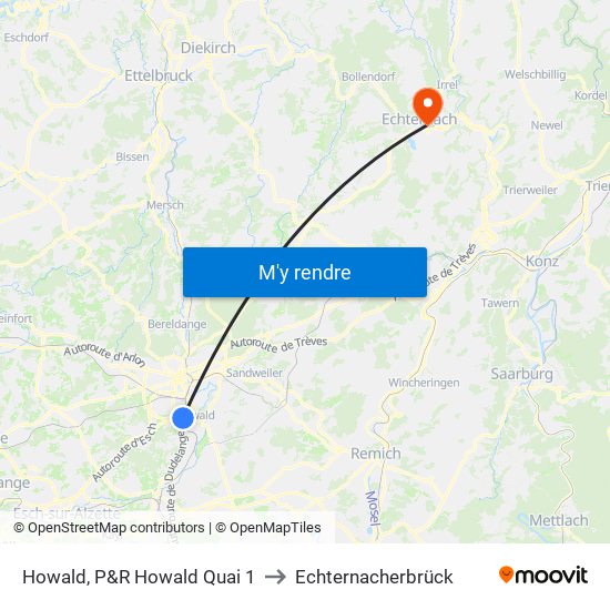 Howald, P&R Howald Quai 1 to Echternacherbrück map