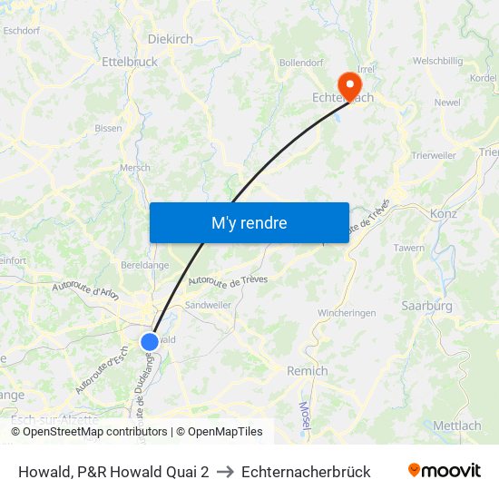 Howald, P&R Howald Quai 2 to Echternacherbrück map