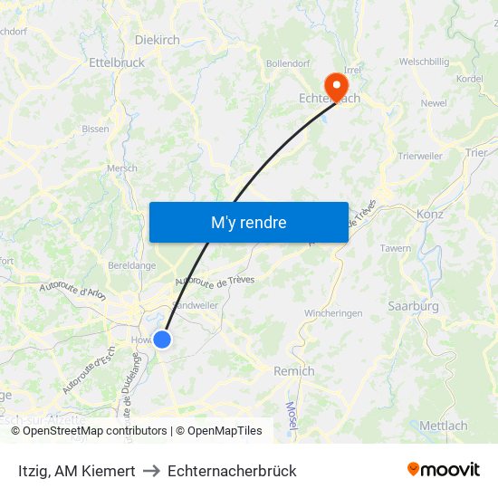 Itzig, AM Kiemert to Echternacherbrück map
