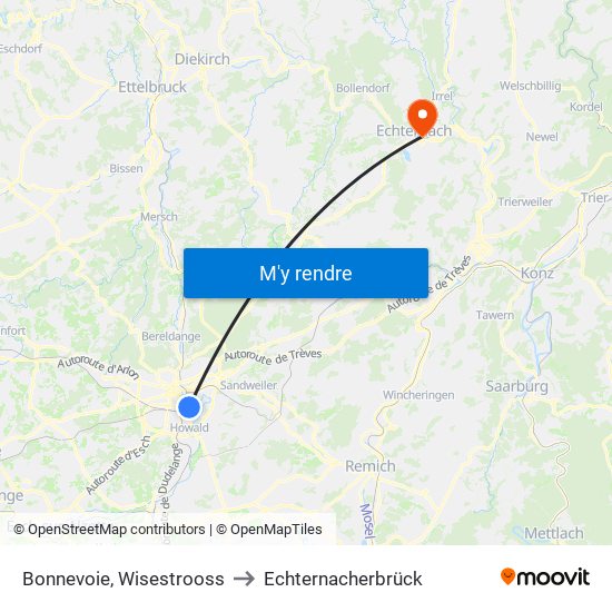 Bonnevoie, Wisestrooss to Echternacherbrück map