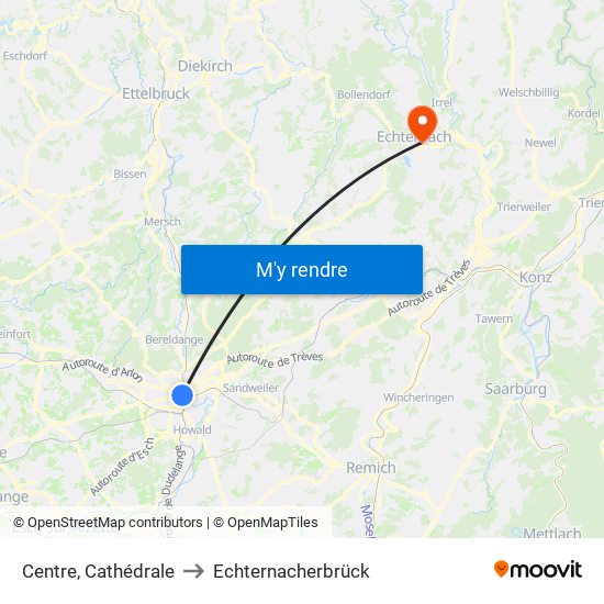 Centre, Cathédrale to Echternacherbrück map