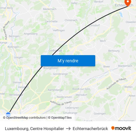 Luxembourg, Centre Hospitalier to Echternacherbrück map