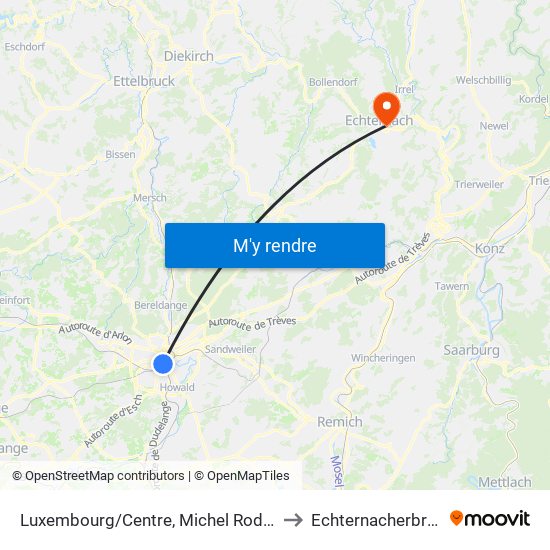 Luxembourg/Centre, Michel Rodange to Echternacherbrück map