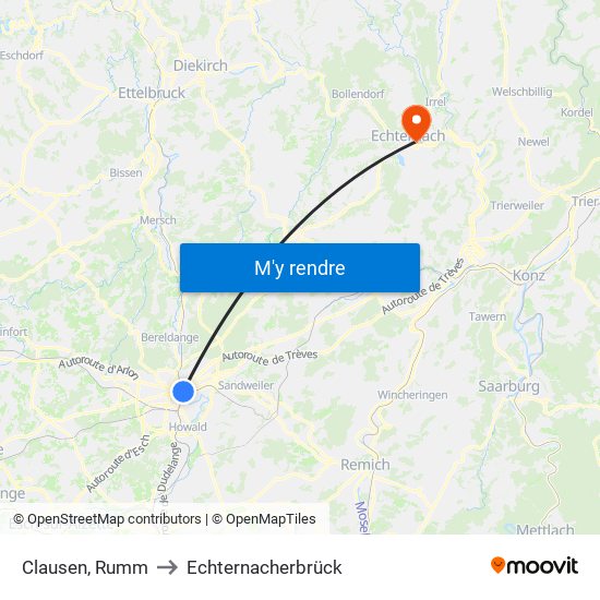 Clausen, Rumm to Echternacherbrück map