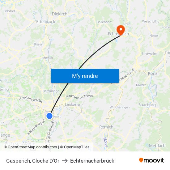 Gasperich, Cloche D'Or to Echternacherbrück map