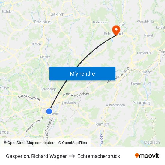 Gasperich, Richard Wagner to Echternacherbrück map