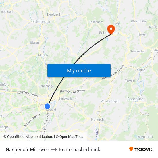 Gasperich, Millewee to Echternacherbrück map