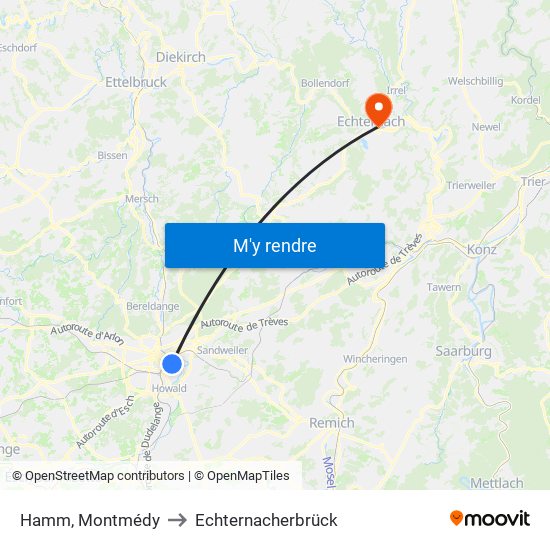 Hamm, Montmédy to Echternacherbrück map