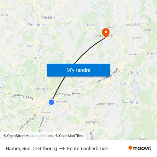 Hamm, Rue De Bitbourg to Echternacherbrück map