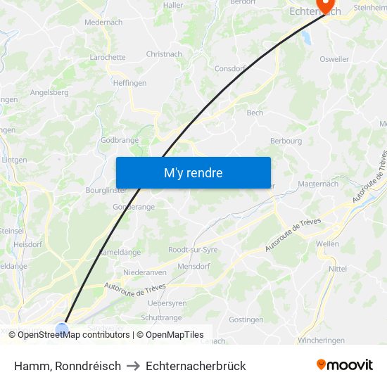 Hamm, Ronndréisch to Echternacherbrück map