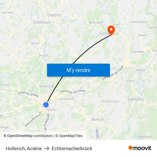 Hollerich, Aciérie to Echternacherbrück map