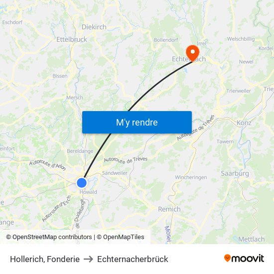 Hollerich, Fonderie to Echternacherbrück map