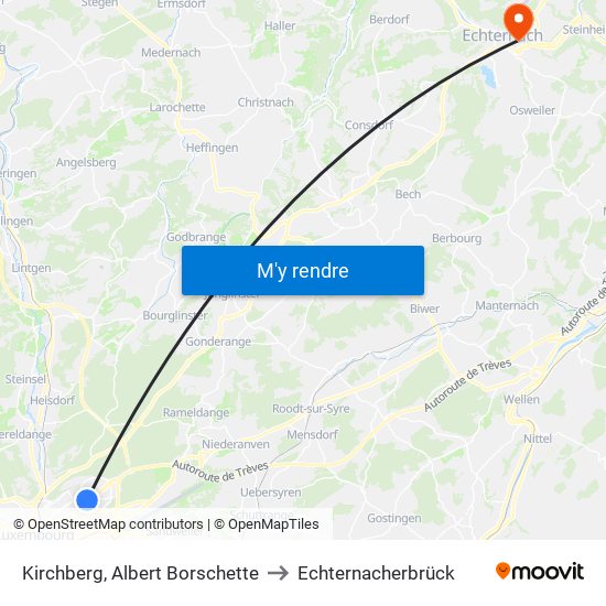 Kirchberg, Albert Borschette to Echternacherbrück map