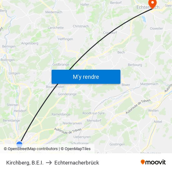 Kirchberg, B.E.I. to Echternacherbrück map