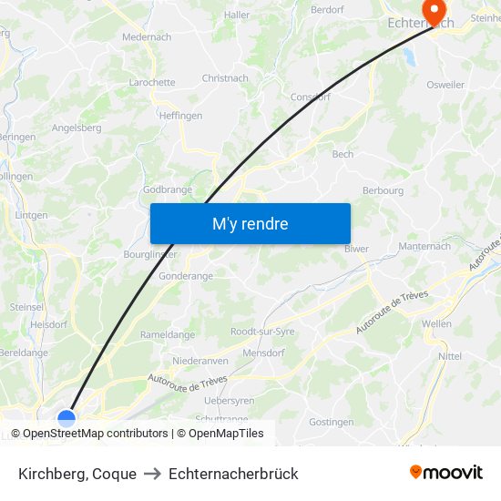 Kirchberg, Coque to Echternacherbrück map