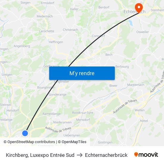 Kirchberg, Luxexpo Entrée Sud to Echternacherbrück map