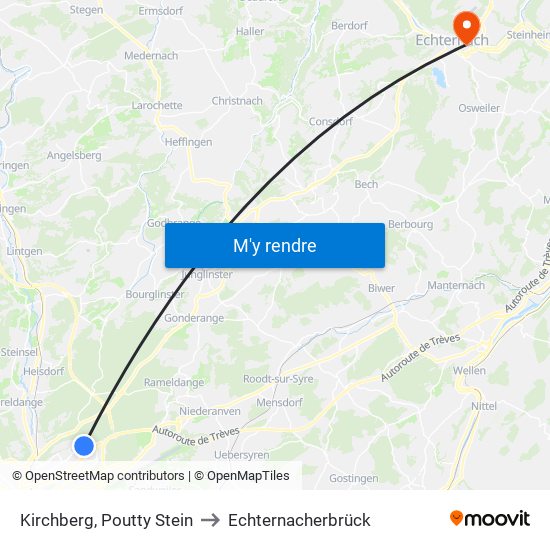 Kirchberg, Poutty Stein to Echternacherbrück map