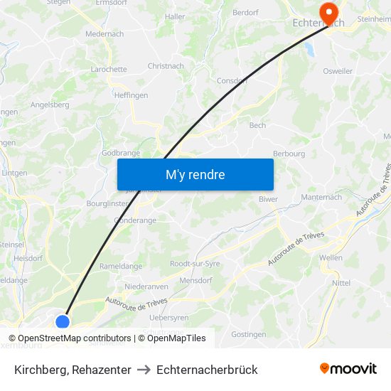 Kirchberg, Rehazenter to Echternacherbrück map