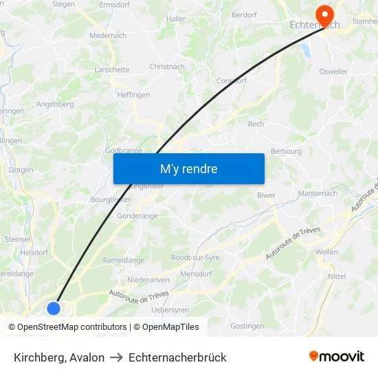 Kirchberg, Avalon to Echternacherbrück map