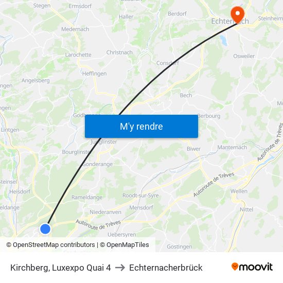 Kirchberg, Luxexpo Quai 4 to Echternacherbrück map