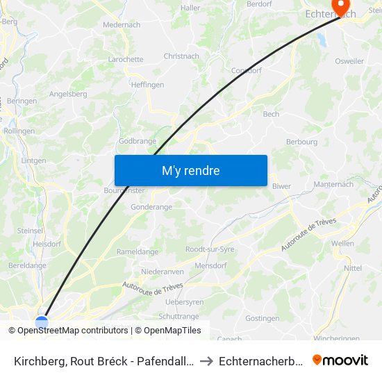 Kirchberg, Rout Bréck - Pafendall (Bus) to Echternacherbrück map