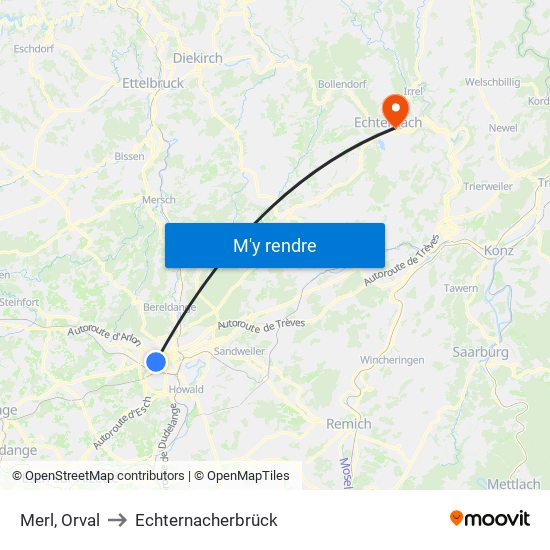 Merl, Orval to Echternacherbrück map