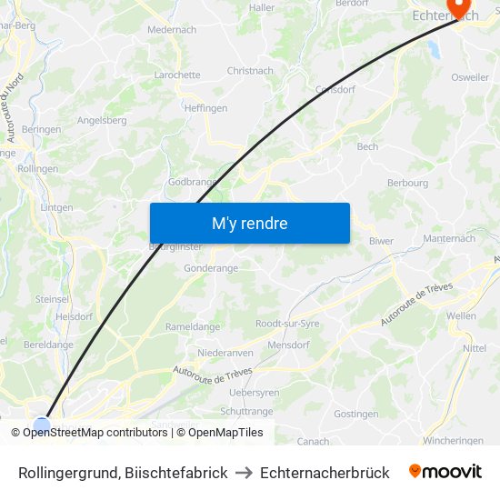 Rollingergrund, Biischtefabrick to Echternacherbrück map