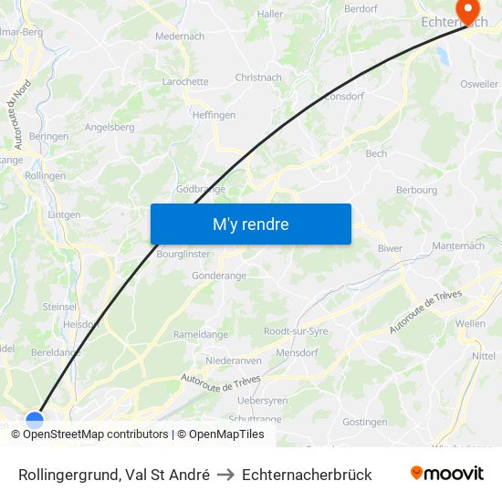 Rollingergrund, Val St André to Echternacherbrück map