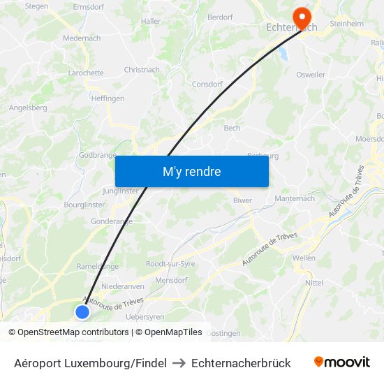 Aéroport Luxembourg/Findel to Echternacherbrück map