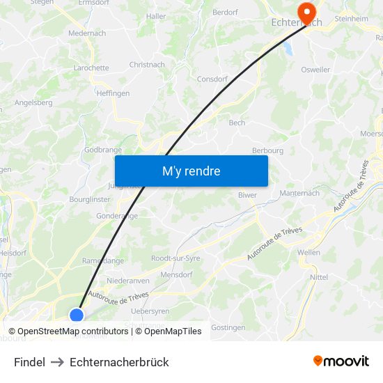 Findel to Echternacherbrück map