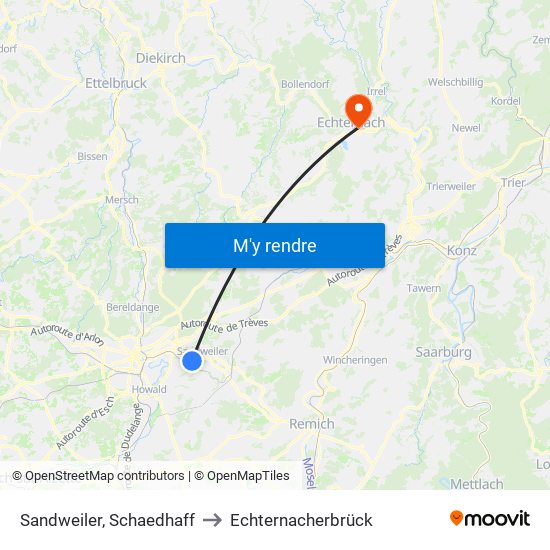 Sandweiler, Schaedhaff to Echternacherbrück map