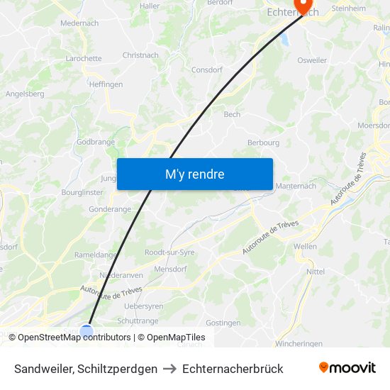 Sandweiler, Schiltzperdgen to Echternacherbrück map