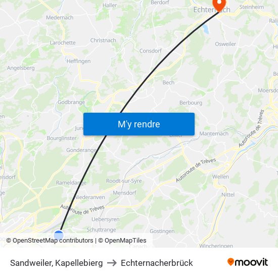 Sandweiler, Kapellebierg to Echternacherbrück map