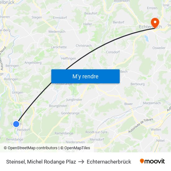 Steinsel, Michel Rodange Plaz to Echternacherbrück map