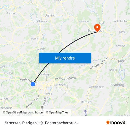 Strassen, Riedgen to Echternacherbrück map