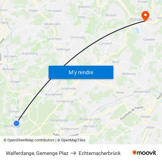 Walferdange, Gemenge Plaz to Echternacherbrück map