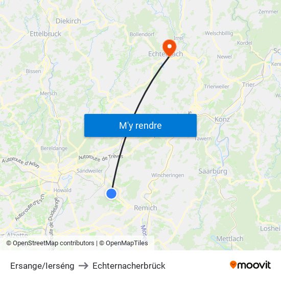 Ersange/Ierséng to Echternacherbrück map