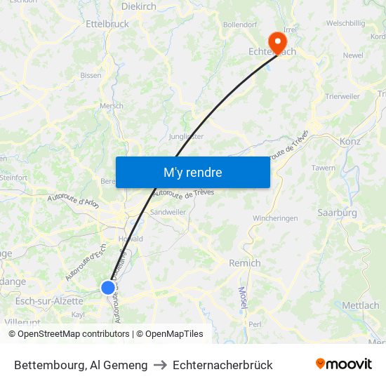 Bettembourg, Al Gemeng to Echternacherbrück map