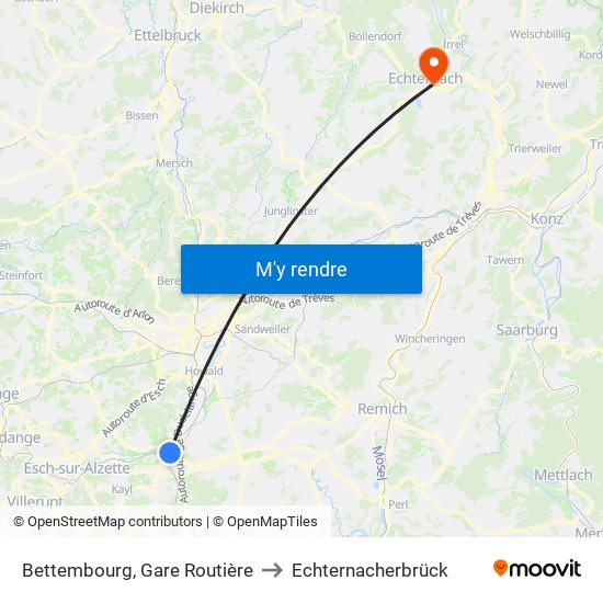 Bettembourg, Gare Routière to Echternacherbrück map