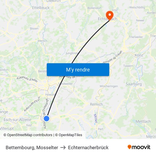 Bettembourg, Mosselter to Echternacherbrück map