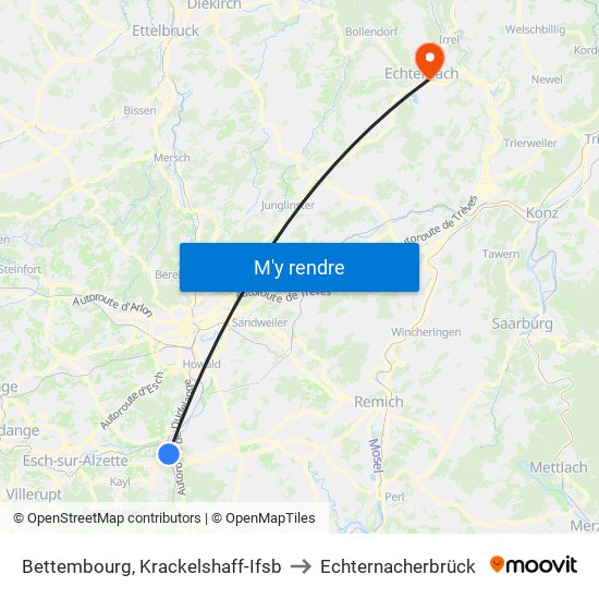 Bettembourg, Krackelshaff-Ifsb to Echternacherbrück map