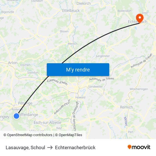 Lasauvage, Schoul to Echternacherbrück map