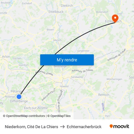 Niederkorn, Cité De La Chiers to Echternacherbrück map
