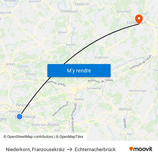 Niederkorn, Franzousekräiz to Echternacherbrück map