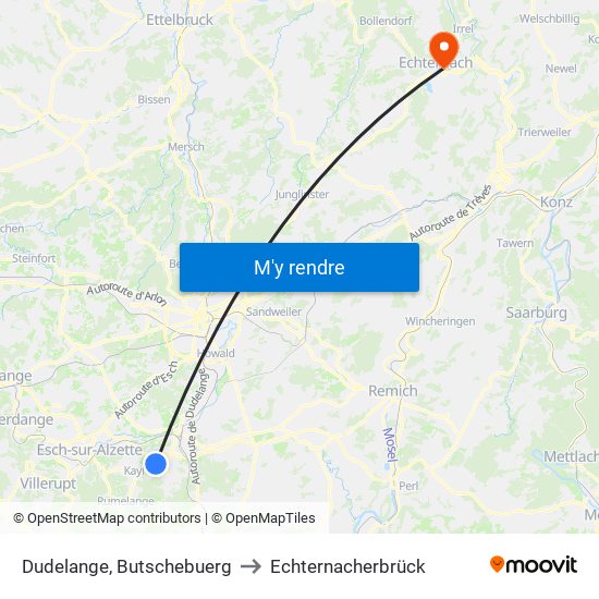 Dudelange, Butschebuerg to Echternacherbrück map