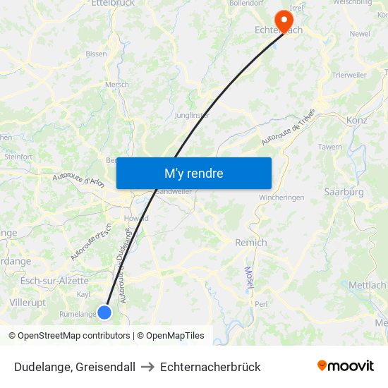 Dudelange, Greisendall to Echternacherbrück map